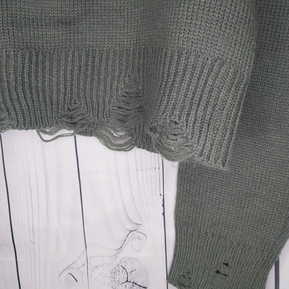 No Boundaries Olive Mushroom Graphic Cropped Grunge Distressed  Sweater - Picture 4 of 9